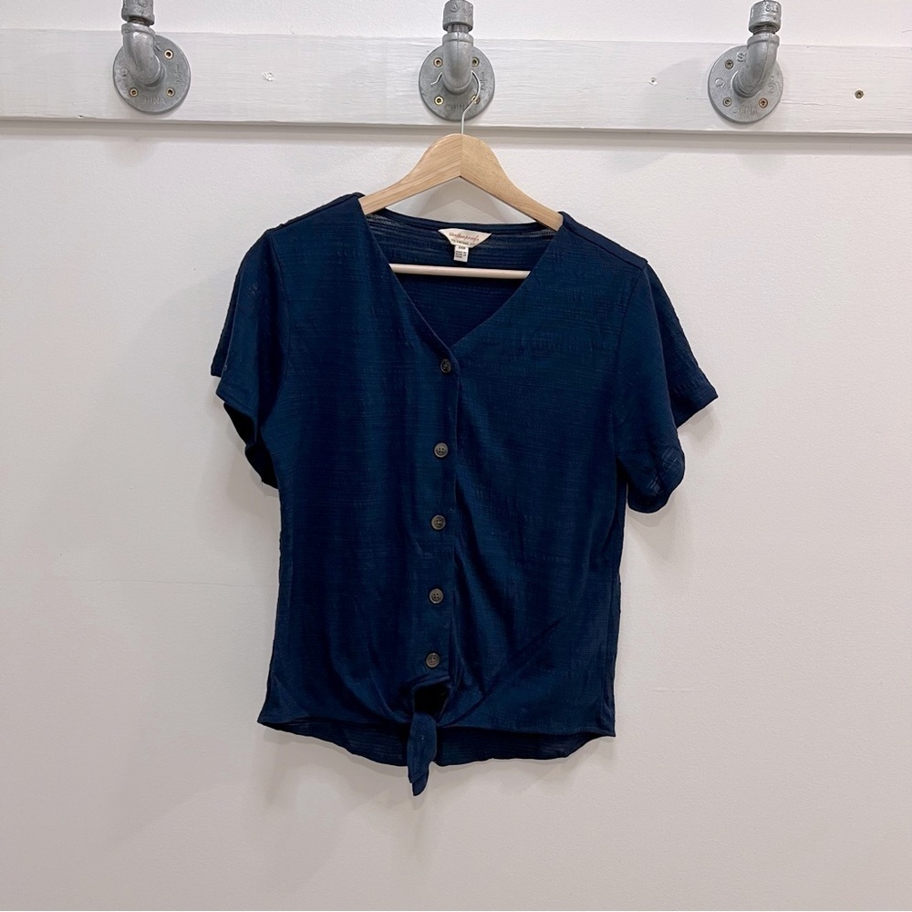 Weatherproof vintage navy tie front shirt